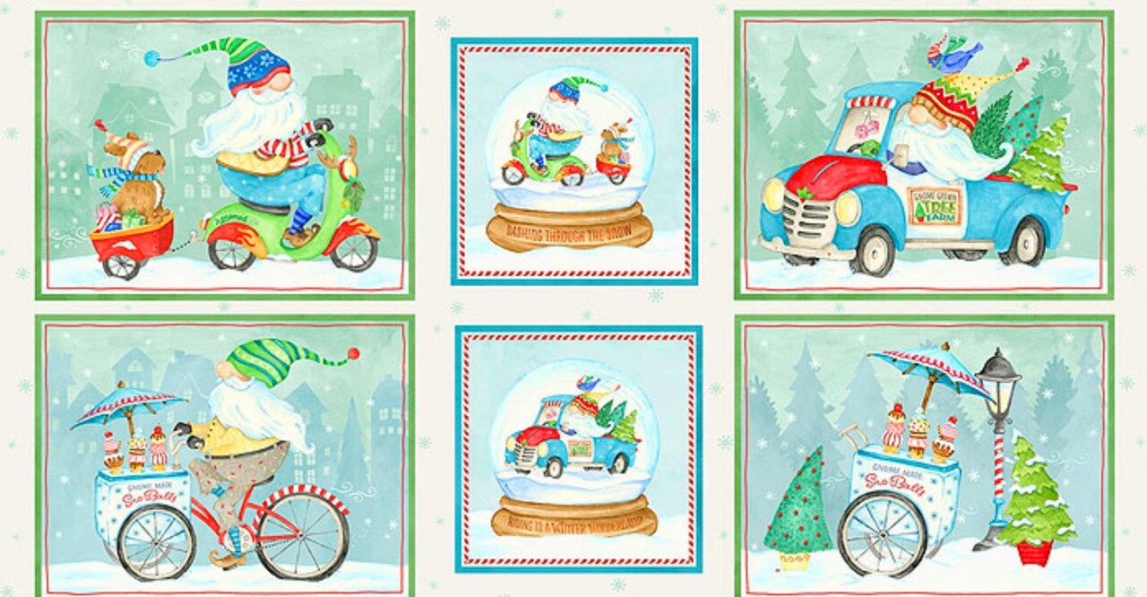 P & B Textiles Christmas 24 x 42 Gnomes Panel Wheeling Winter Wonderland 100% Cotton Fabric Price per Panel